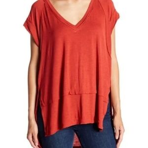 Free People We The Free Voyage Oversized Rust Orange Red Long V Neck T-Shirt